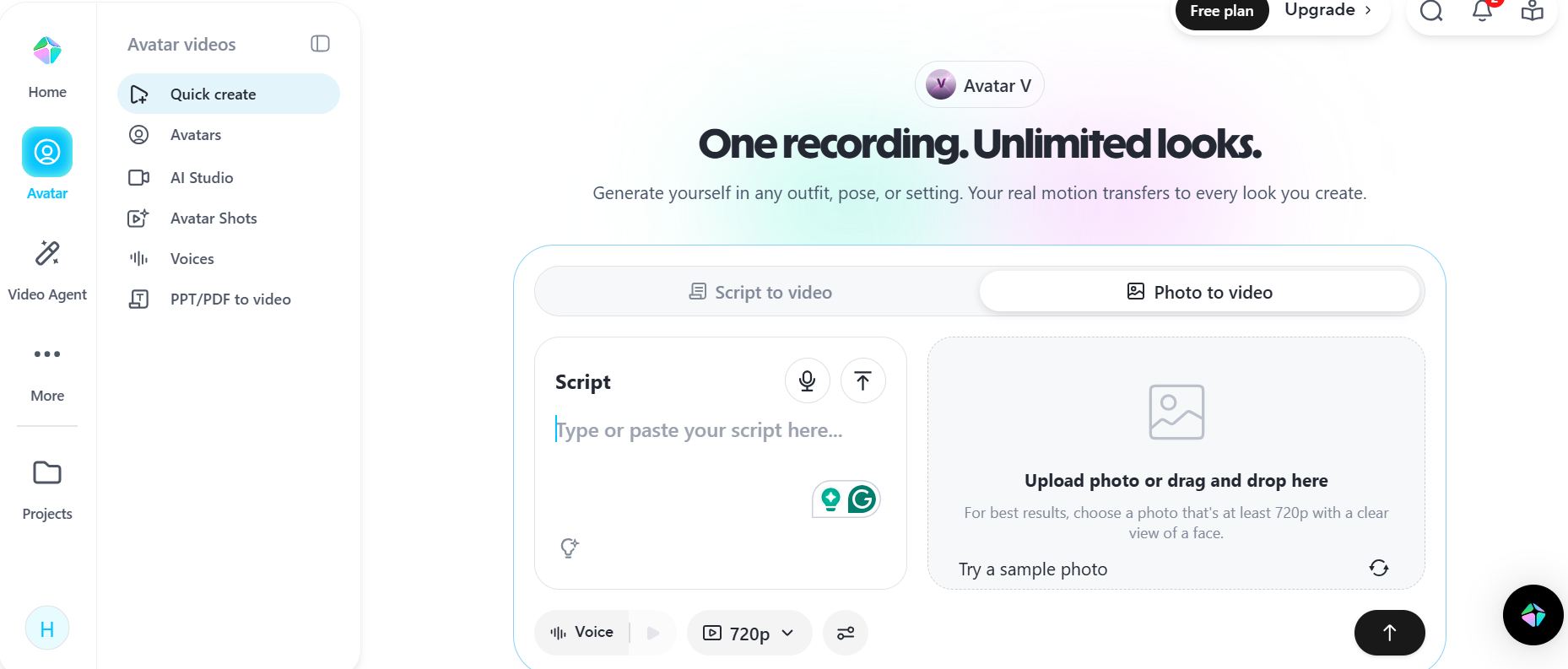 HeyGen AI avatar generator platform interface for small business video marketing