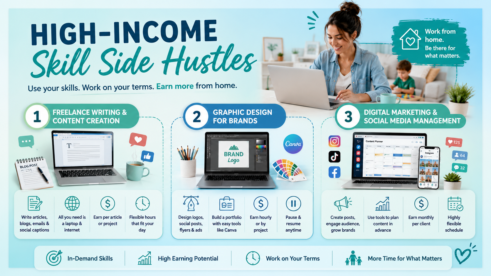 Top 10 Flexible Online Jobs for Stay-at-Home Parents 2 high income skills side hustles