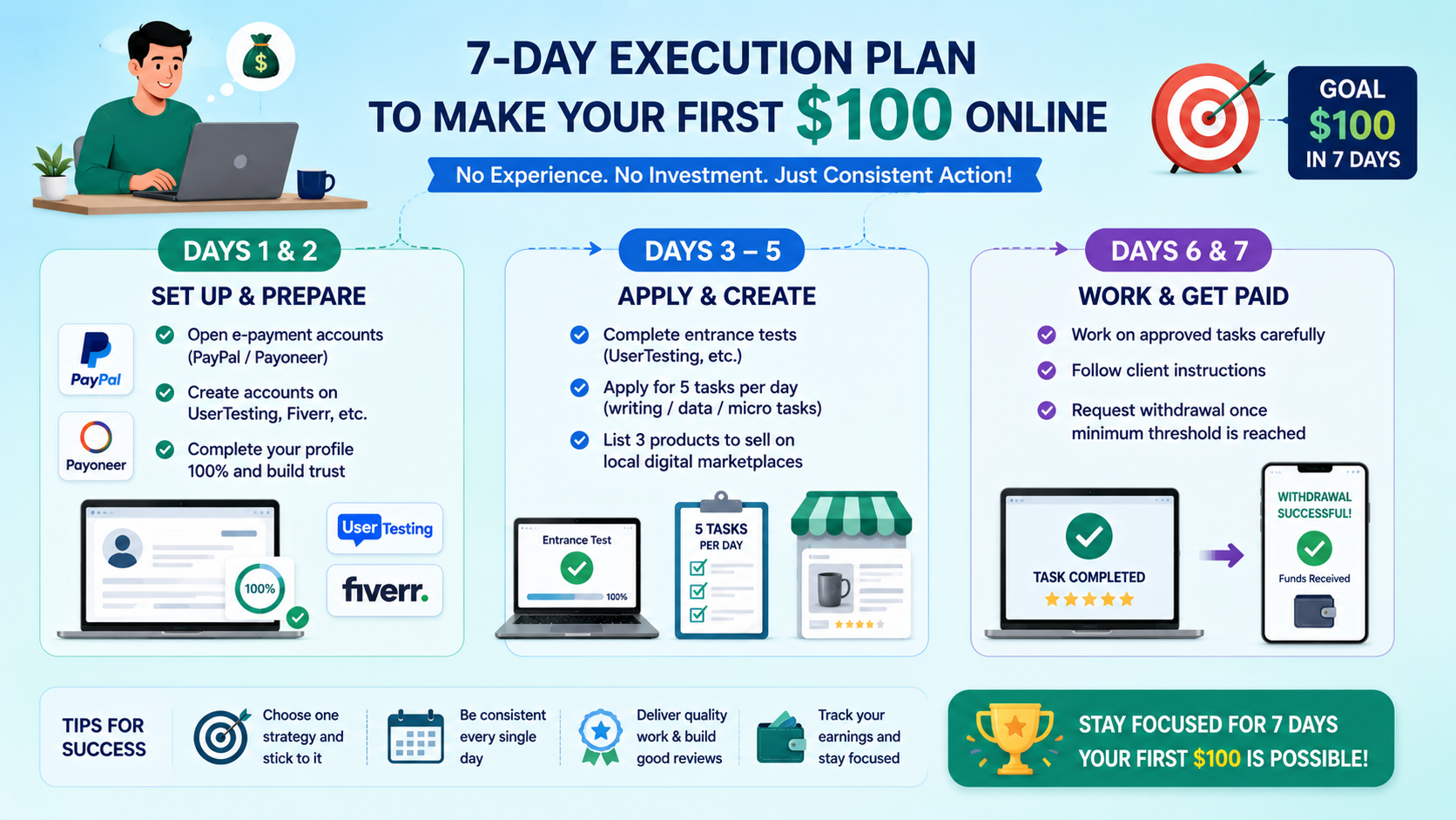 7 day execution plan to make your first $100 online