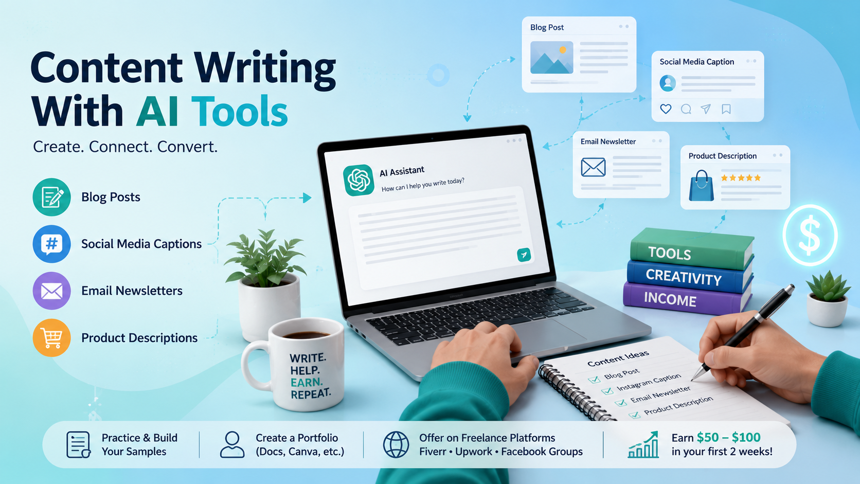 10 Easy AI Side Hustles for Beginners With No Coding Skills 2 content writing with AI tools