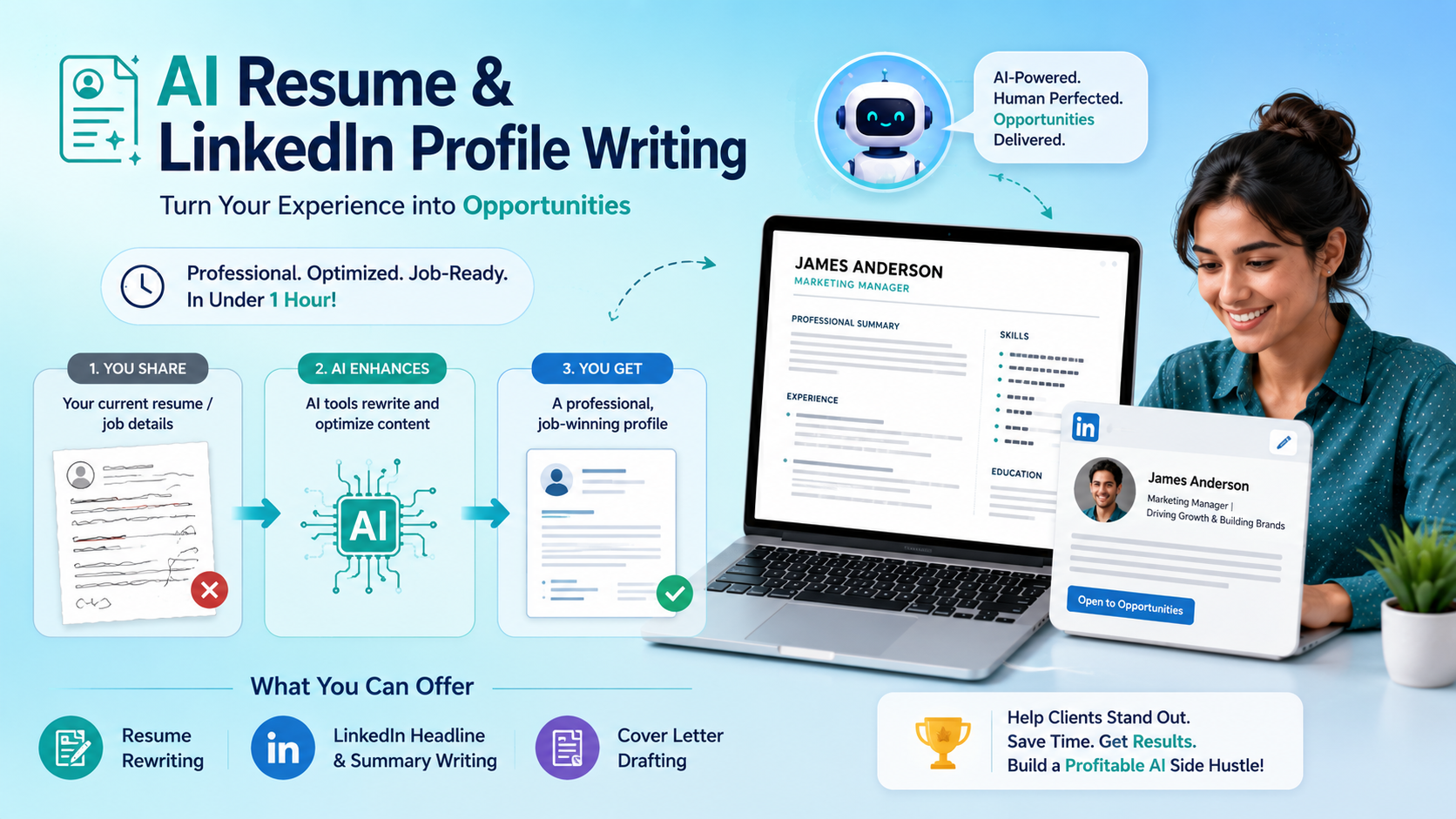 10 Easy AI Side Hustles for Beginners With No Coding Skills 4 AI resume & linkendin profile writing jobs