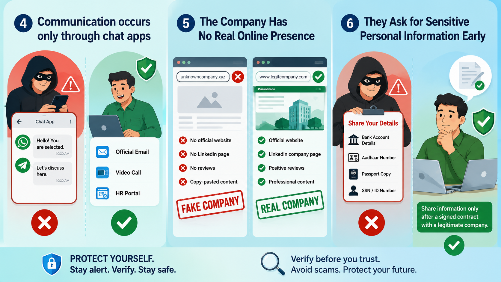 How to Tell If a Work From Home Job Offer Is a Scam 3 work from home job scam warning signs - fake company vs real company
