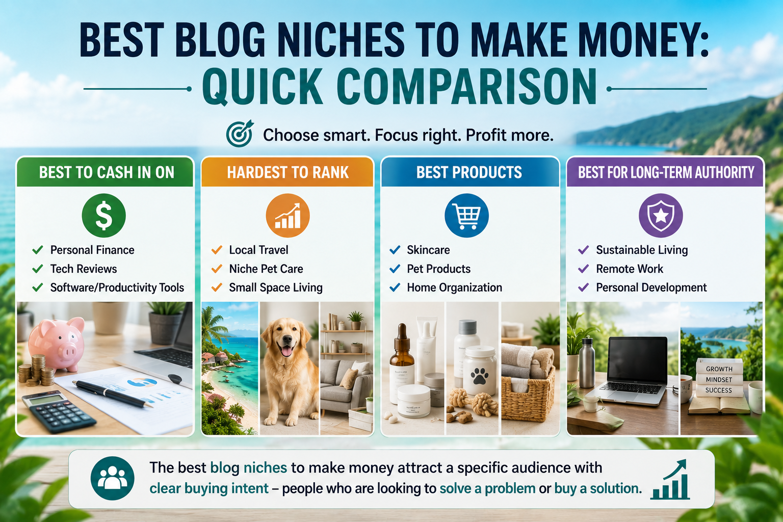 A quick comparison of the best blog niches to make money  ranked by earning potential, competition, and long-term growth.