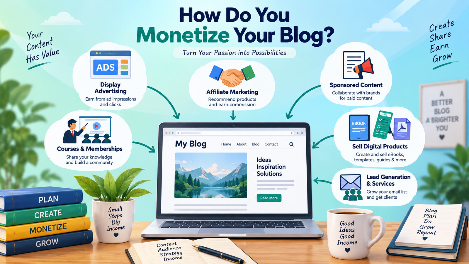how to monetize a blog with ads, affiliate marketing, and digital products