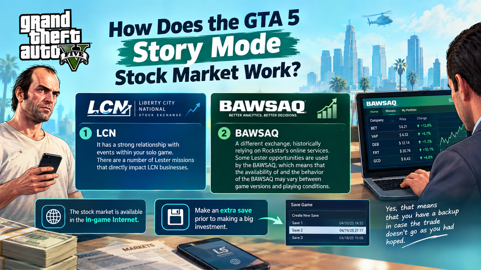 how does the GTA 5 story mode stock market work?